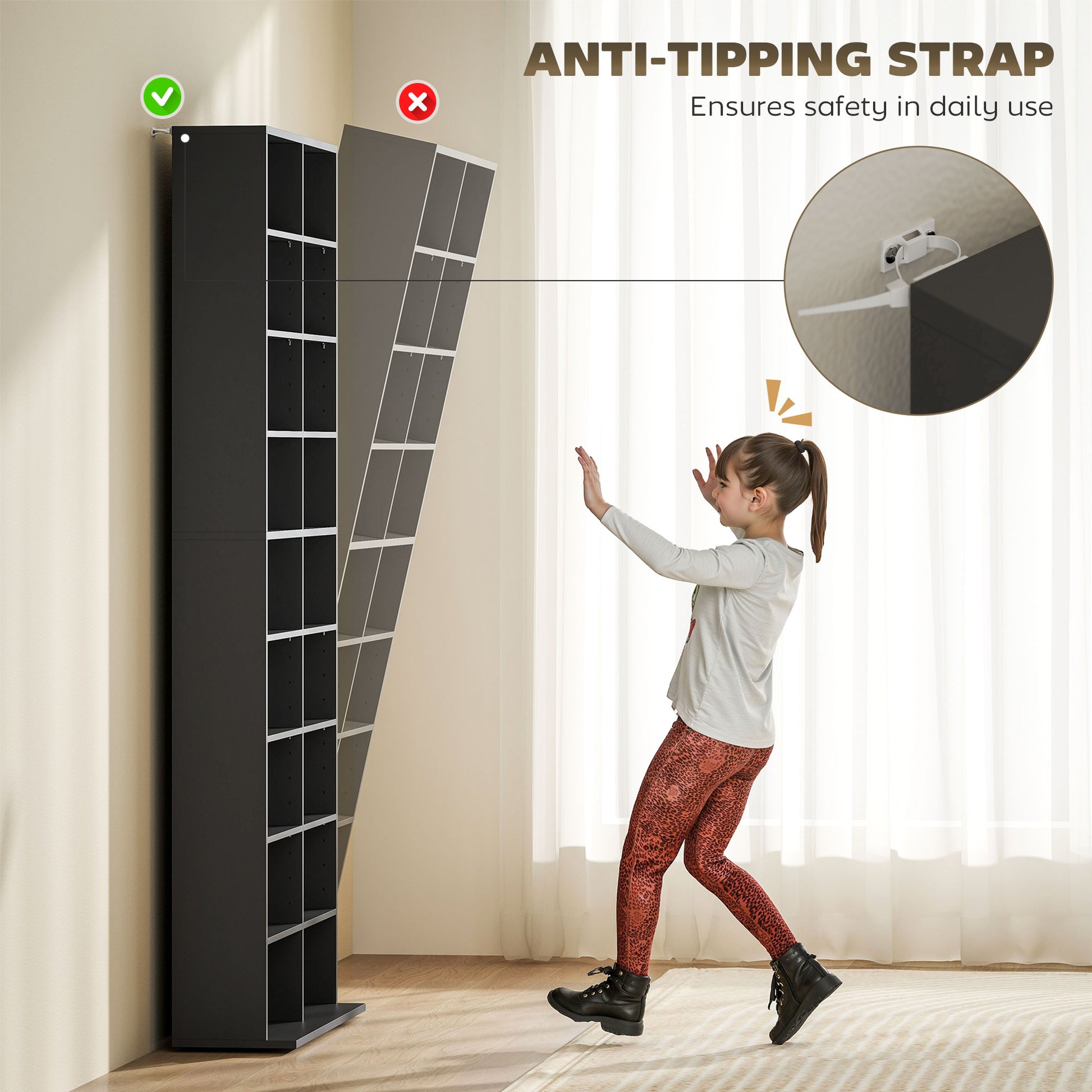 9-Tier DVD Shelf with 18 Compartments and 14 Adjustable Shelves, Holds 640 CDs, 360 DVDs or 430 Blu-rays, Black