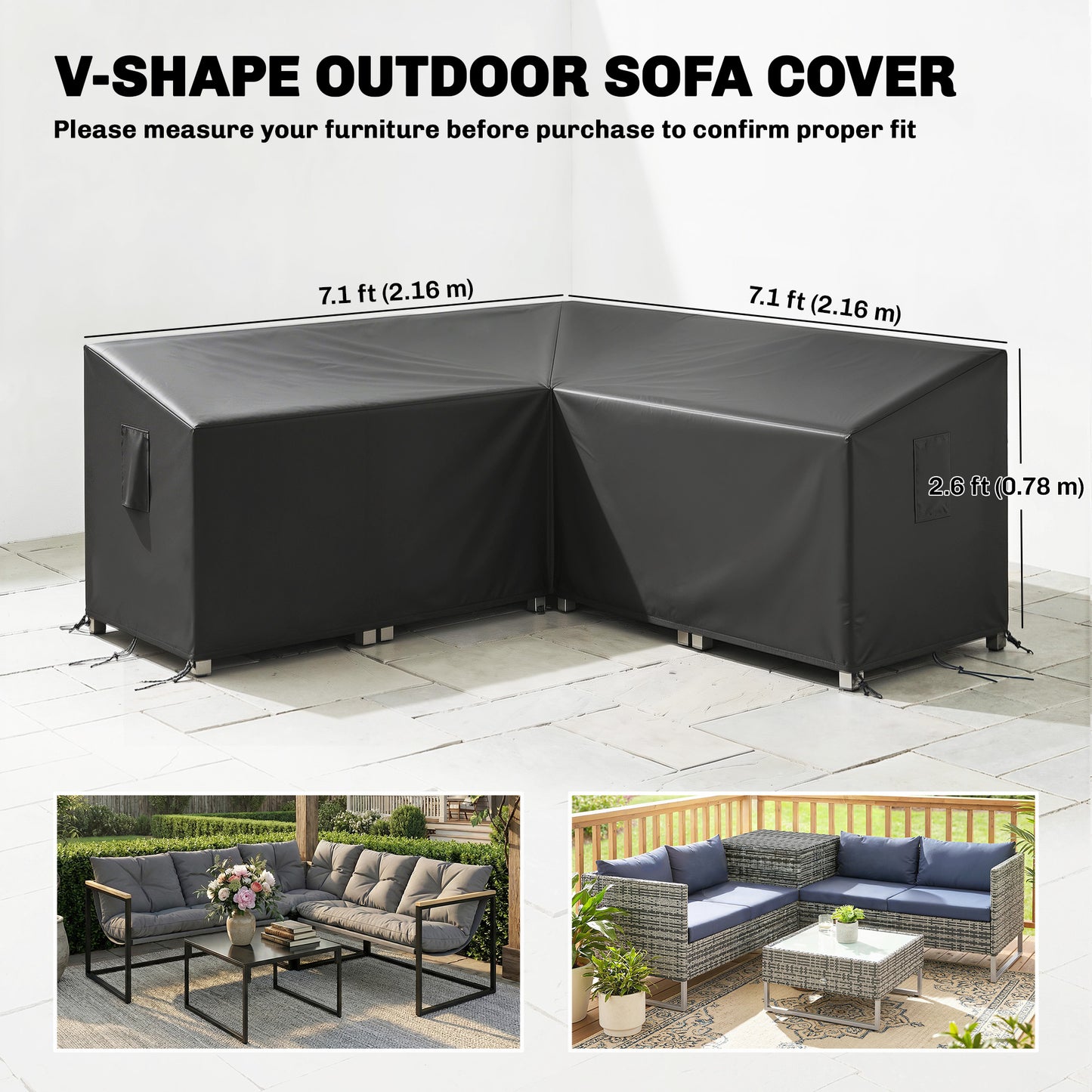 V-Shaped Patio Furniture Cover, Waterproof Outdoor V-Shaped Sectional Sofa Cover with Air Vent, 85" x 85", Black