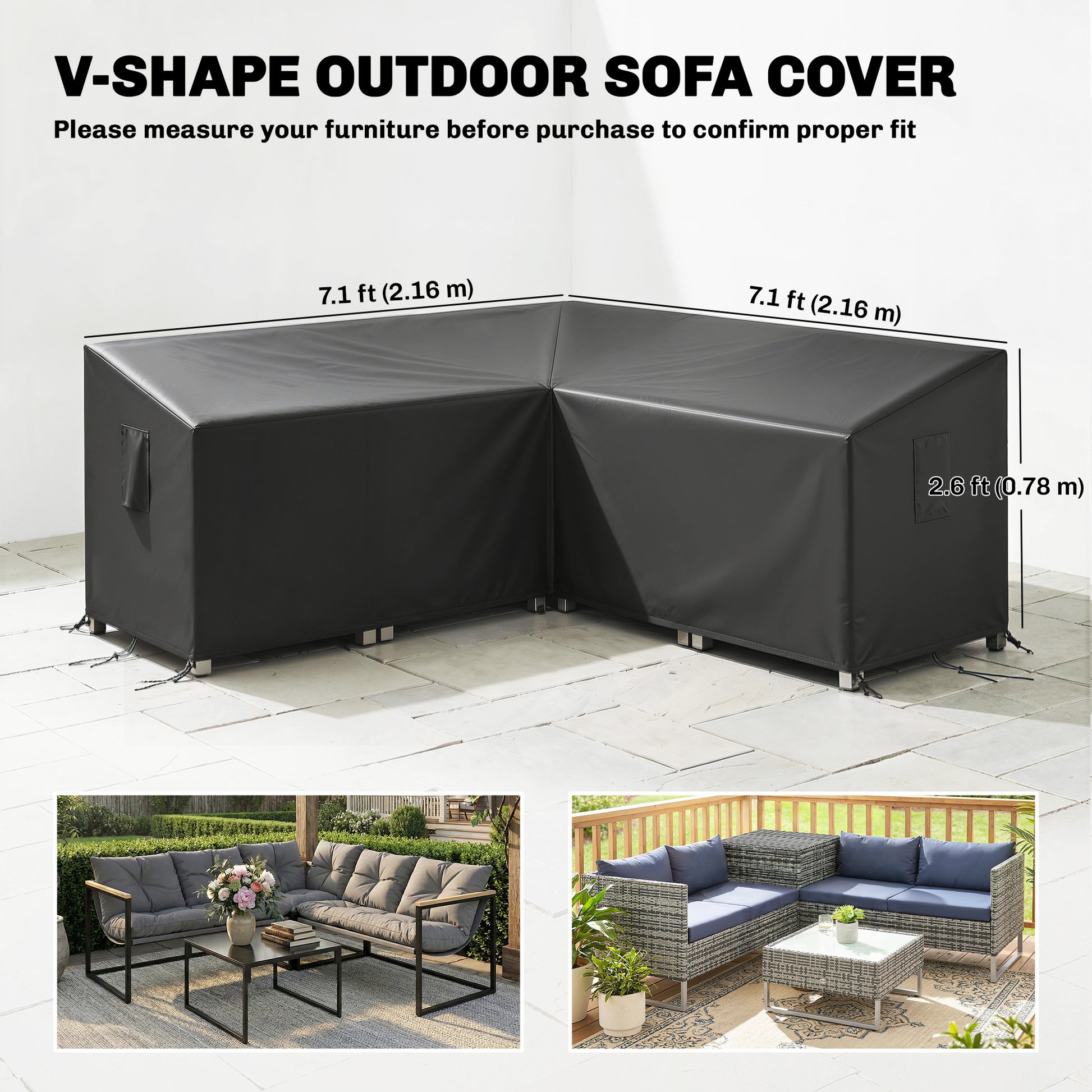 V-Shaped Patio Furniture Cover, Waterproof Outdoor V-Shaped Sectional Sofa Cover with Air Vent, 85" x 85", Black