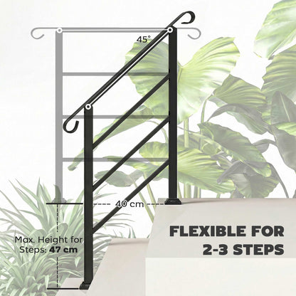 Hand Rails for Outdoor Steps, Adjustable Outdoor Stair Railing for 2 to 3 Steps, Black
