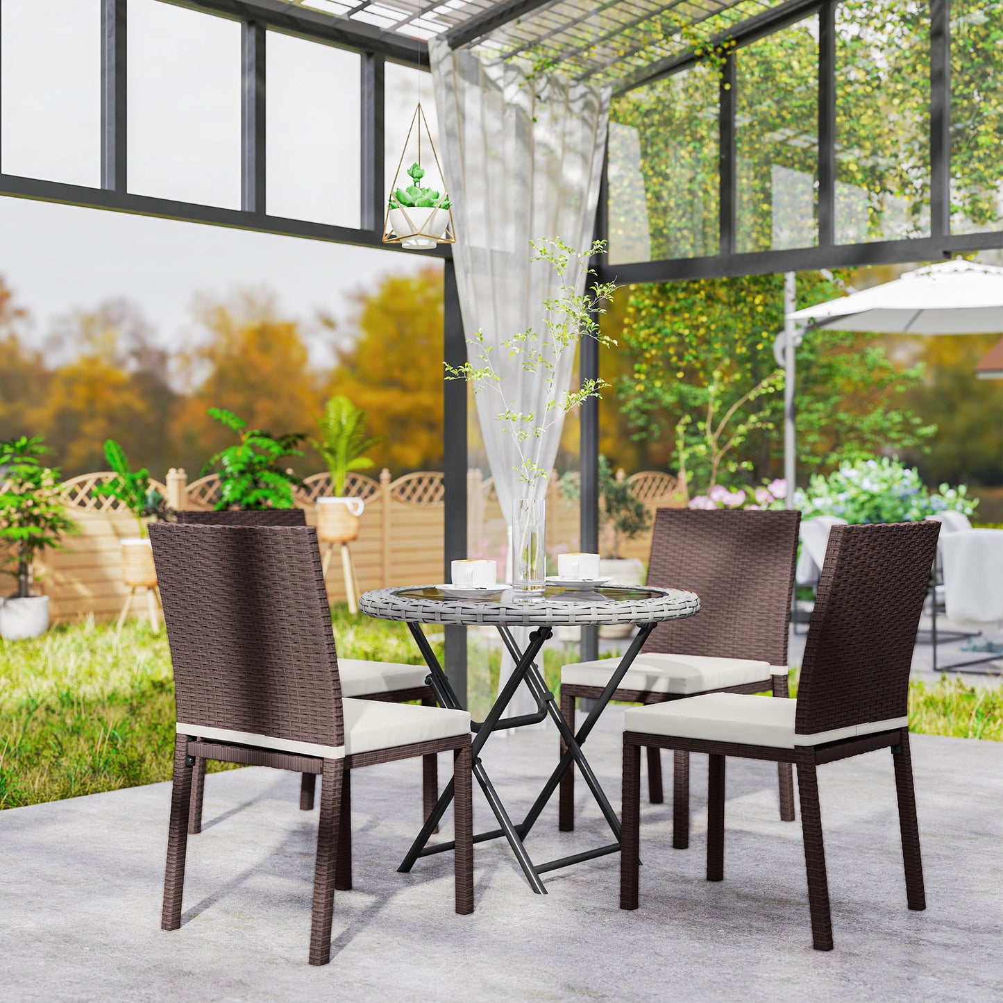 Patio Dining Chairs Set of 4, All Weather Wicker Armless Outdoor Chairs with Steel Frame for Garden, Backyard, Beige