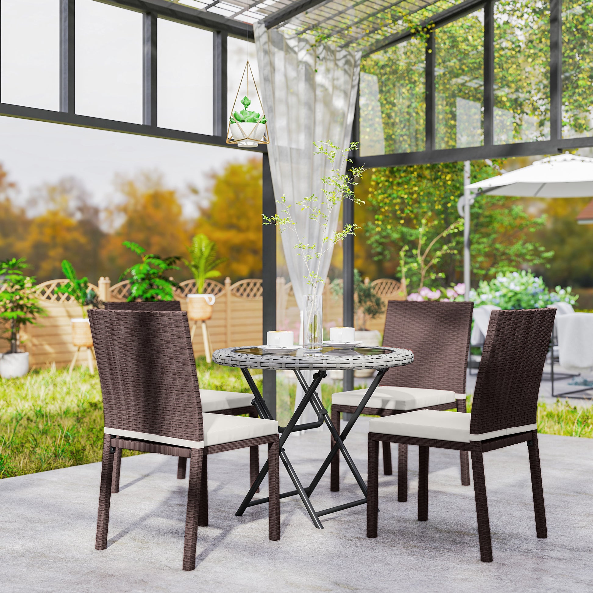 Patio Dining Chairs Set of 4, All Weather Wicker Armless Outdoor Chairs with Steel Frame for Garden, Backyard, Beige