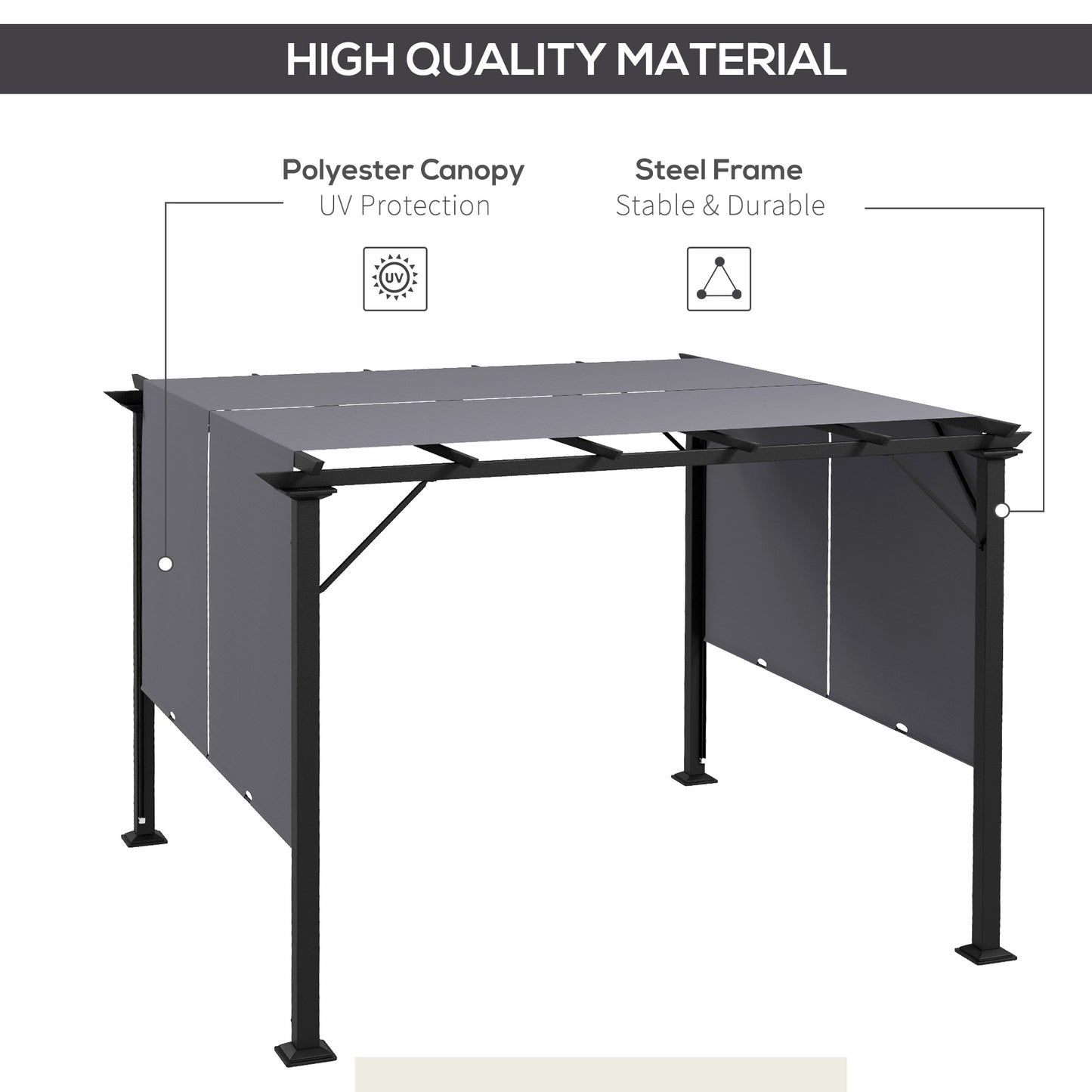 10' x 10' Retractable Pergola Canopy for Backyard, Grey