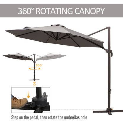 10ft Cantilever Patio Umbrella with 360° Rotation, Crank & Cross Base for Garden Deck Pool Backyard, Grey