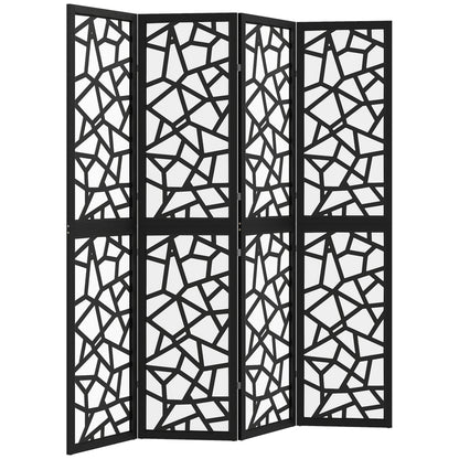 4 Panel Room Divider, 5.6 FT Lightweight Folding Privacy Screen with Geometric Pattern for Living Room, Bedroom, Black