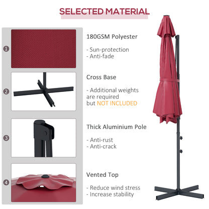 10 FT Cantilever Umbrella, Aluminum Hanging Offset Umbrella with 360°Rotation, Crank, Tilt, Cross Base, Red