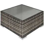 Rattan Garden Coffee Table, 25.6" Square Garden Rattan Table with Tempered Glass Top, Deep Grey