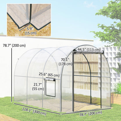 Polytunnel Greenhouse with Roll-up Door and Mesh Window, Walk-in Grow House Tent with Steel Frame, 3 x 2 x 2 m, Clear