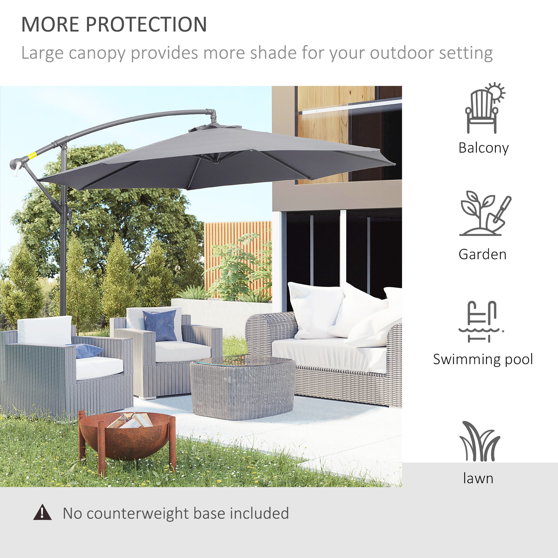 Φ10' Deluxe Patio Umbrella Outdoor Market Parasol Banana Hanging Offset Sunshade Crank Cross Base Grey