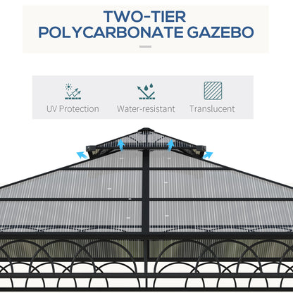 10' x 10' Outdoor Hardtop Gazebo Canopy w/ Double PC Roof, Steel Frame, Nettings, Curtains for Garden Lawn Deck, Khaki