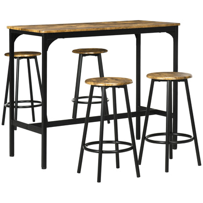 5-Piece Bar Table Set for 4, Industrial Counter Height Bar Table and Chairs for Kitchen, Dining Room, Rustic Brown