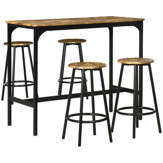 5-Piece Bar Table Set for 4, Industrial Counter Height Bar Table and Chairs for Kitchen, Dining Room, Rustic Brown