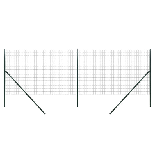 Garden Fence Barrier, Welded Fence Roll, Includes Posts & Support Braces, Green Plastic-Coated Steel