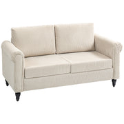 Vintage Loveseat, Upholstered Love Seat Furniture, Fabric 2 Seater Sofa with Rolled Arms, Rubber Wood Legs, Beige