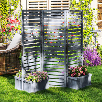 Outdoor Privacy Screen Wood Privacy Panel with 4 Planter Boxes, Raised Bed with 3 Panels, Drainage Holes