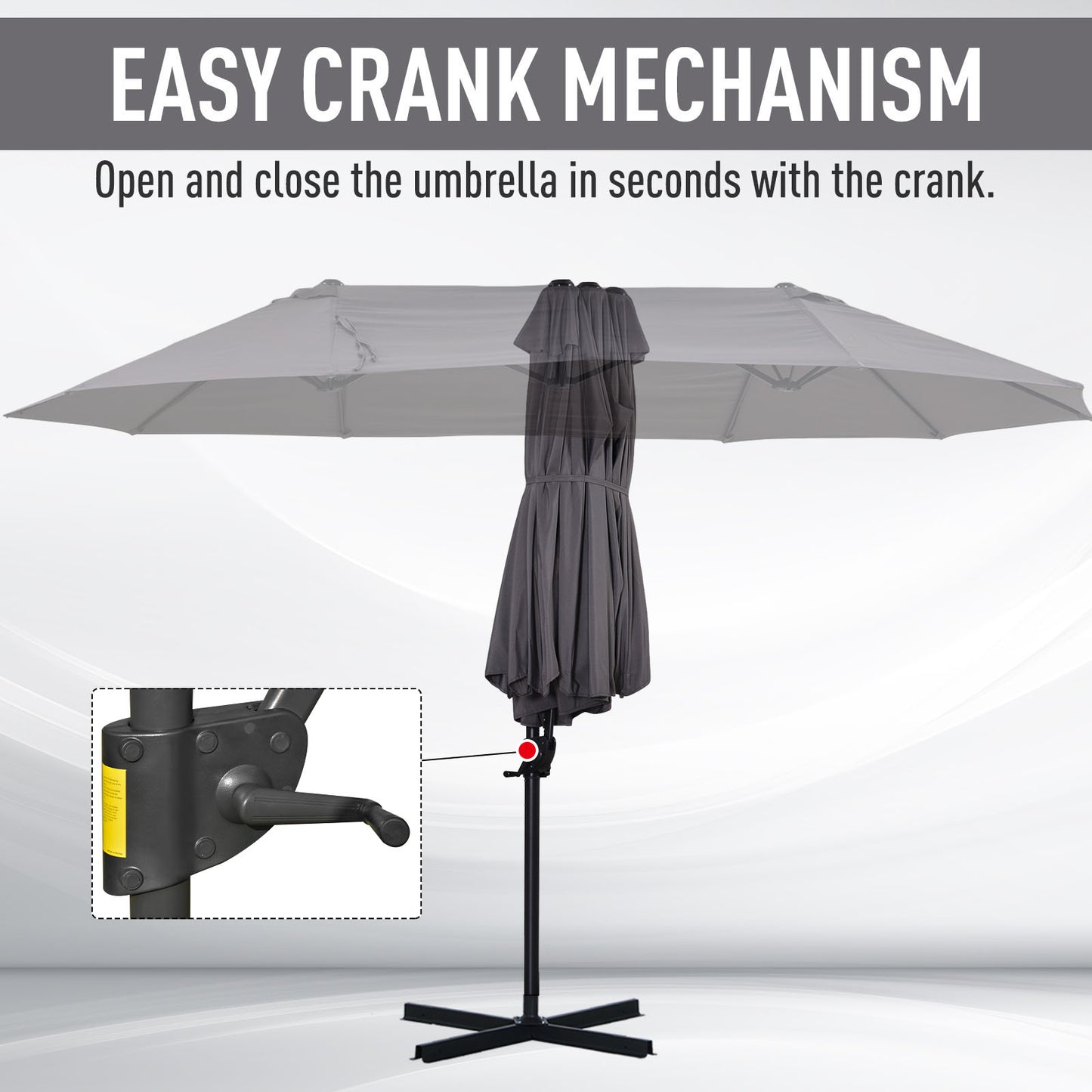 Outdoor Patio Umbrella Offset Cantilever Umbrella with Twin Canopy Sunshade Umbrella with Lift Crank Grey