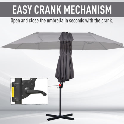 Outdoor Patio Umbrella Offset Cantilever Umbrella with Twin Canopy Sunshade Umbrella with Lift Crank Grey