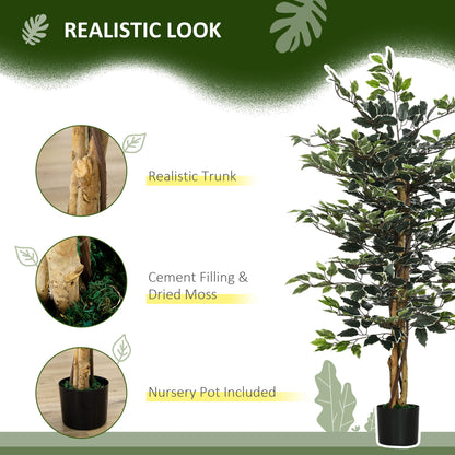 4.3FT Artificial Ficus Tree, Fake Tree with Leaves, Faux Plant in Nursery Pot for Indoor Decoration