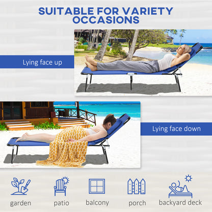 Folding Lounge Chair Set of 2, Reclining Beach Tanning Chair with Face Hole, Pillow, 4-Position Adjustable Flat Sun Lounger, Steel Frame for Outdoor Patio Pool, Blue