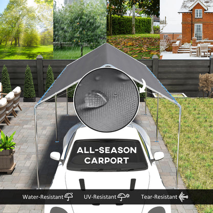 10'x20' Carport Heavy Duty Galvanized Car Canopy with Included Anchor Kit, 3 Reinforced Steel Cables, Grey