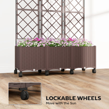 Plastic Raised Garden Bed with Trellis, Self Watering Planter Box with Wheels, Drainage Holes and Plugs