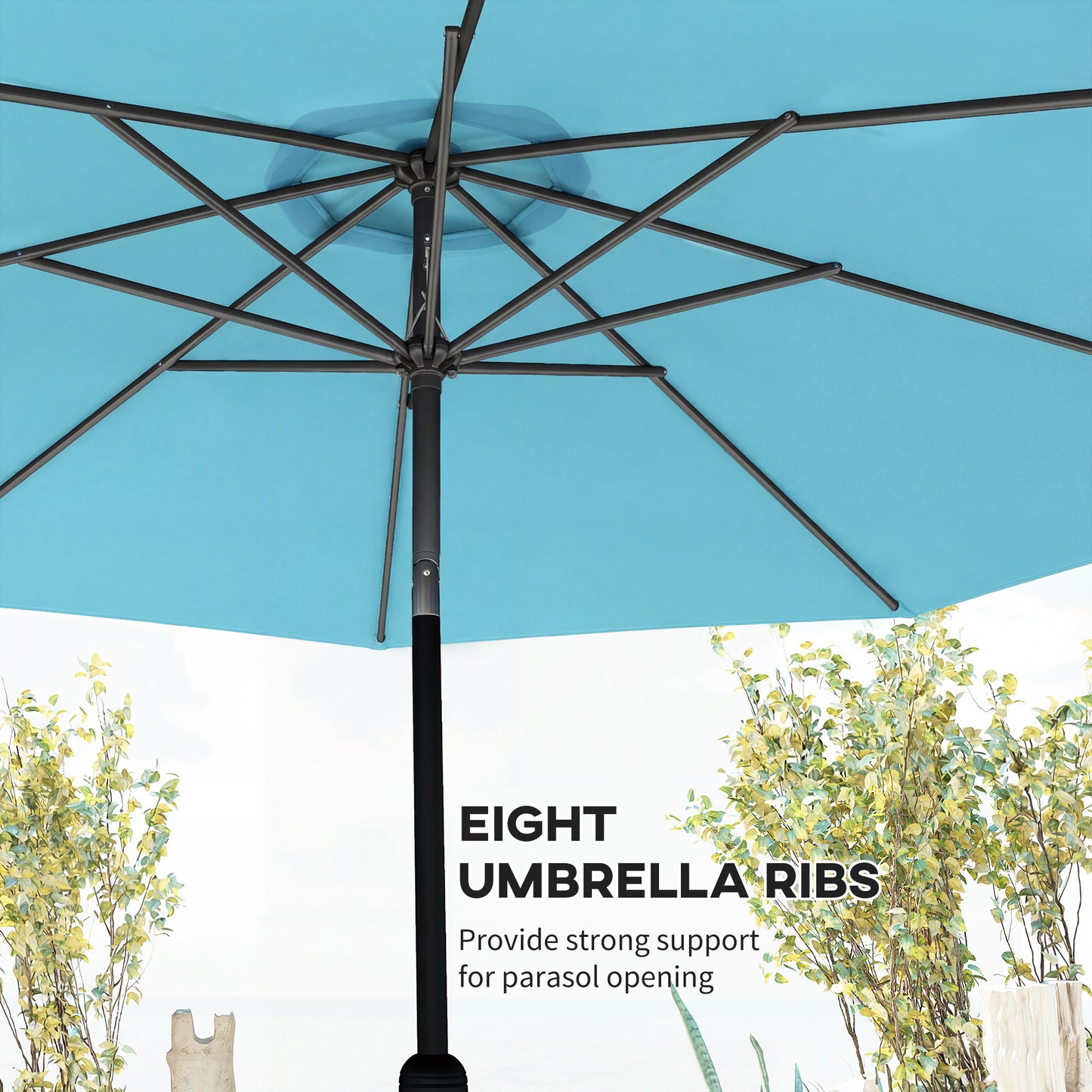 10' x 8' Round Market Umbrella, Patio Umbrella with Crank Handle and Tilt, Outdoor Parasol for Garden, Sky Blue