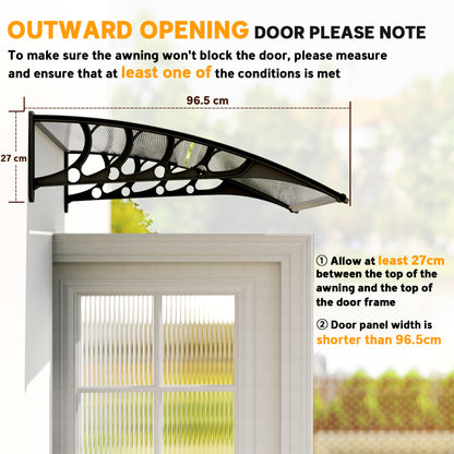 Awning Door Canopy, 40.6" x 38" Polycarbonate Front Door Outdoor Patio Cover with Hollow Sheet for UV Protection, Clear