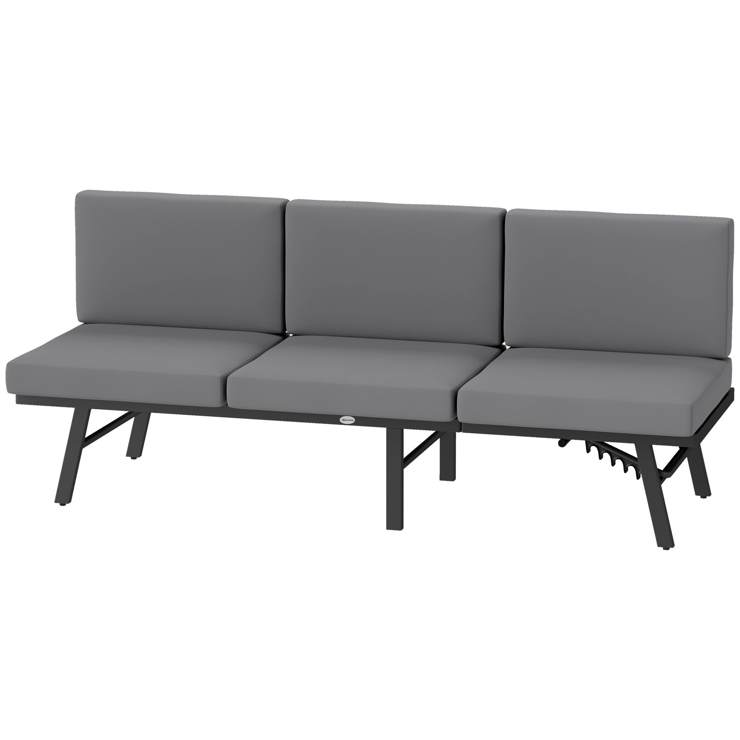 3-in-1 3-Seater Outdoor Sofa, Lounge Chair with 5-Position Adjustable Back, Patio Loveseat with Folding Table, Grey