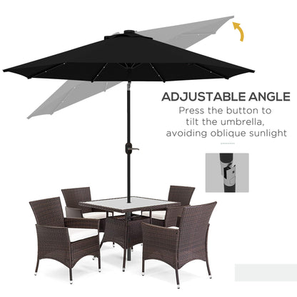 9ft Solar Patio Umbrella Outdoor Sunshade 24 LED Lights Tilt Canopy Black