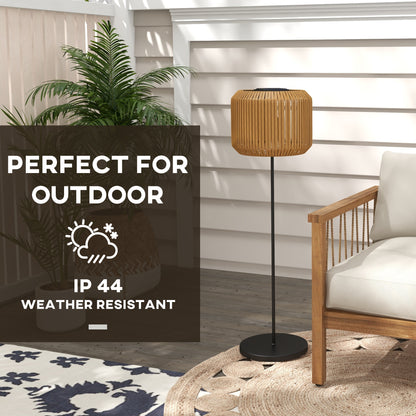 Wicker Outdoor Floor Lamp, Cordless Solar Lantern with Auto On/Off LED Lights, IP44 for Patio, Porch, Pathway, Yellow
