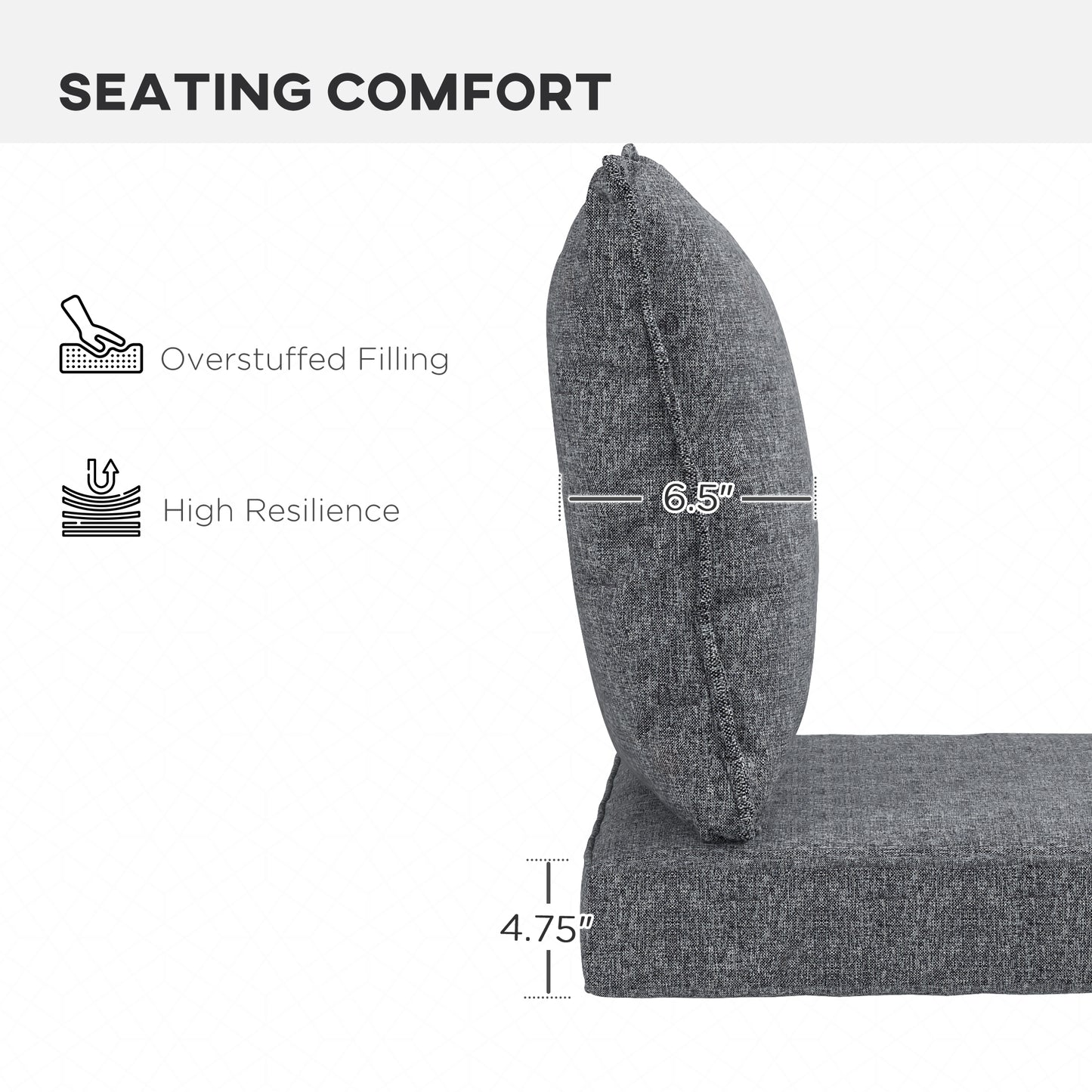 4-Piece Seat Cushion Pillows Replacement, Patio Chair Cushions Set with Back for Indoor Outdoor, Grey