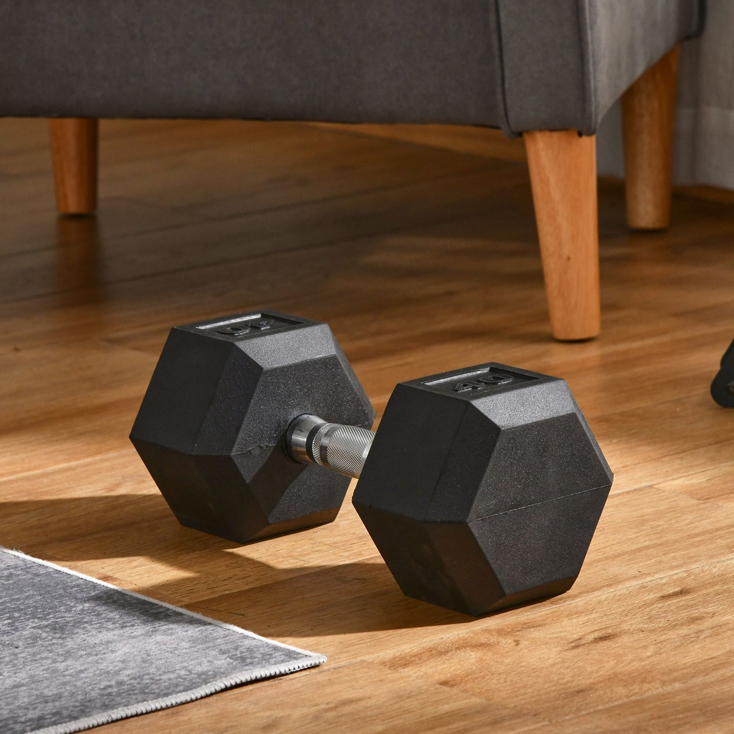 Soozier 40lbs Rubber Hex Dumbbell, Weight Dumbbell Hand Weight Barbell for Body Fitness Training for Home Office Gym, Black