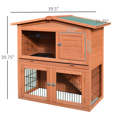 2 Tier Rabbit Hutch Guinea Pig Hutch Ferret Cage with Ramp Slide Out Tray for Indoor Outdoor 39.6"L x 21.7"W x 39.8"H