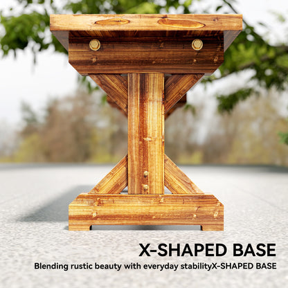 Rustic Outdoor Wooden Bench, Backless Garden Bench Patio Loveseat with X-Shape Base for Porch, Park, Carbonized