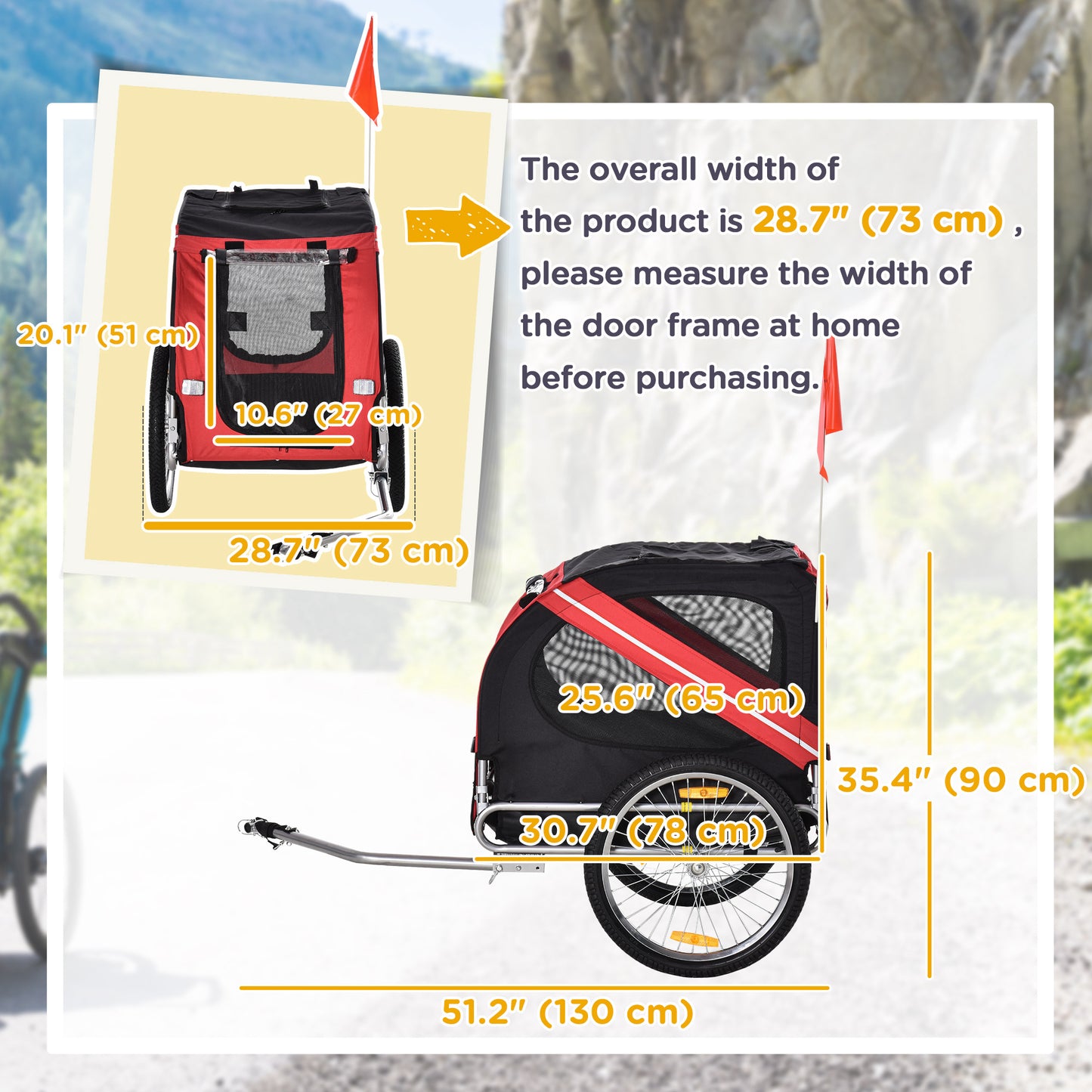 Dog Bike Trailer Pet Cart Bicycle Wagon Cargo Carrier Attachment for Travel Foldable - Red/ Black