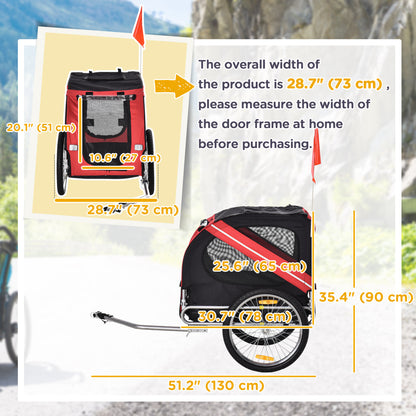 Dog Bike Trailer Pet Cart Bicycle Wagon Cargo Carrier Attachment for Travel Foldable - Red/ Black