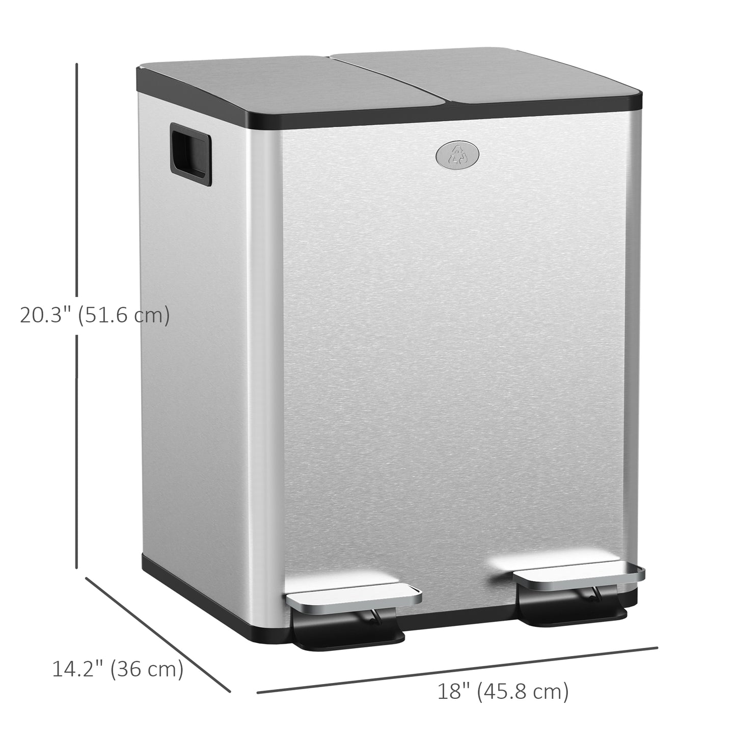 Dual Garbage Bin, Soft-Close Trash Can with Foot Pedal, 2 x 20 Liter Garbage Can with Removable Inner Buckets, Silver