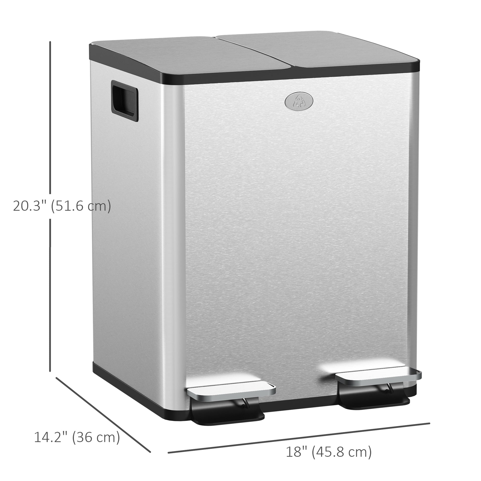 Dual Garbage Bin, Soft-Close Trash Can with Foot Pedal, 2 x 20 Liter Garbage Can with Removable Inner Buckets, Silver
