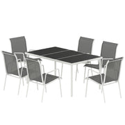 7 Piece Garden Dining Set, Garden Furniture Set with Rectangle Table and 6 Stackable Chairs