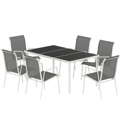 7 Piece Garden Dining Set, Garden Furniture Set with Rectangle Table and 6 Stackable Chairs
