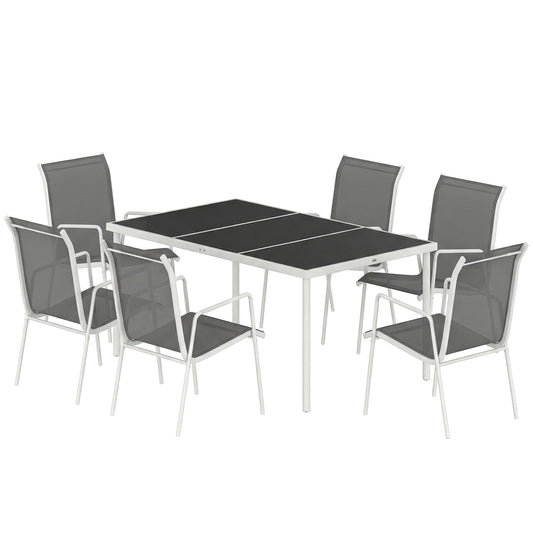 7 Piece Garden Dining Set, Garden Furniture Set with Rectangle Table and 6 Stackable Chairs