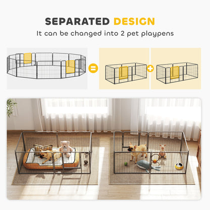 Dog Playpen, 31.5"W Heavy-Duty Metal Puppy Play Pen, Pet Exercise Fences for Outside and Indoor, DIY Design with Door for Small Dogs, 12 Panels, 23.5"H