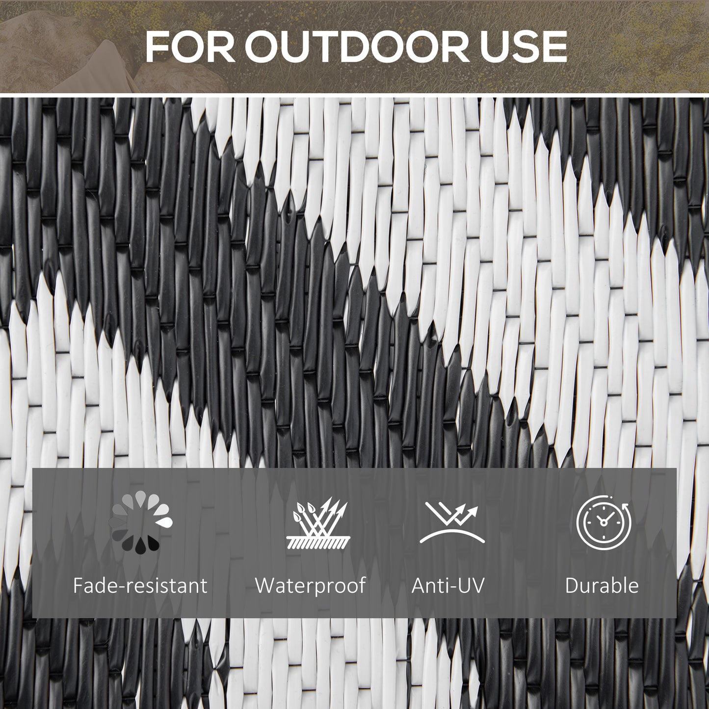 Reversible Outdoor RV Rug, Patio Floor Mat, 5' x 8' Plastic Straw Rug for Backyard, Deck, Beach, Camping, Black & White