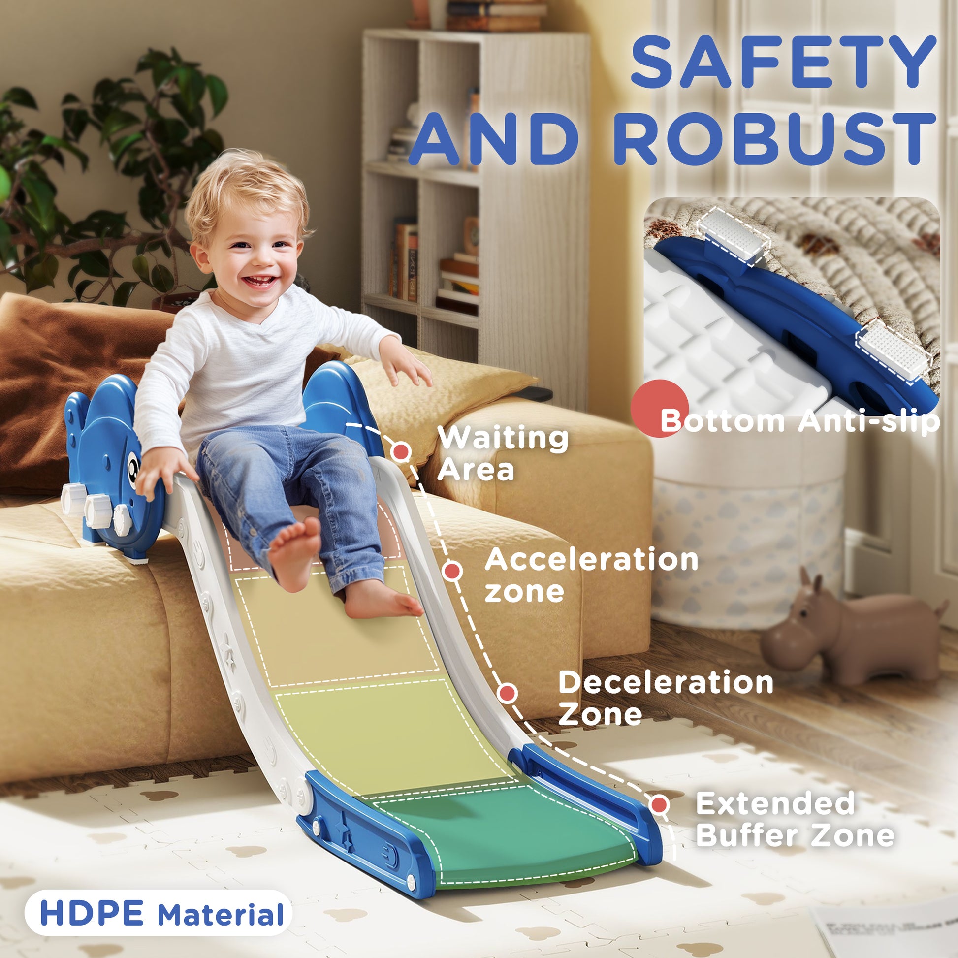 Qaba Toddler Couch Slide for Bed, Sofa, Stairs, Easy Assemble & Storage, for 18-48 Months, Blue