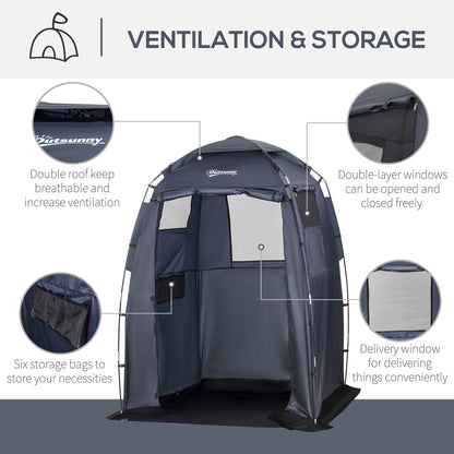 60" x 60" x 82" Shower Tent Extra Wide Changing Room Privacy Portable Camping Shelters with Windows & Floor Mat, Dark Blue