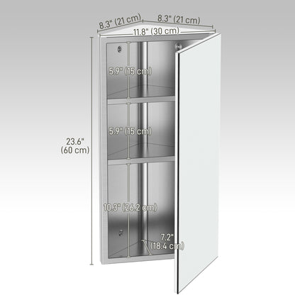 Wall mounted Bathroom Corner Mirror Storage Cabinet Stainless Steel with Single Door