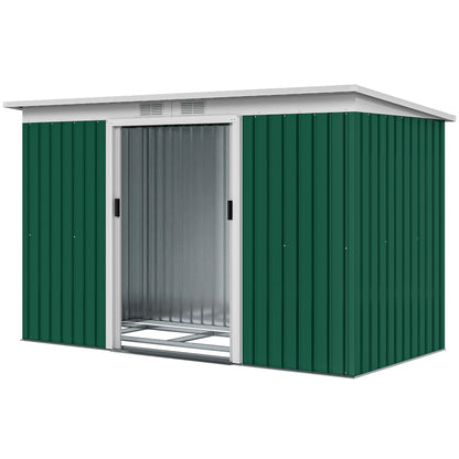 9' x 4' Garden Tool Shed Metal Storage Shed Outdoor Equipment Tool Box with Foundation Kit, Ventilation & Doors, Dark Green