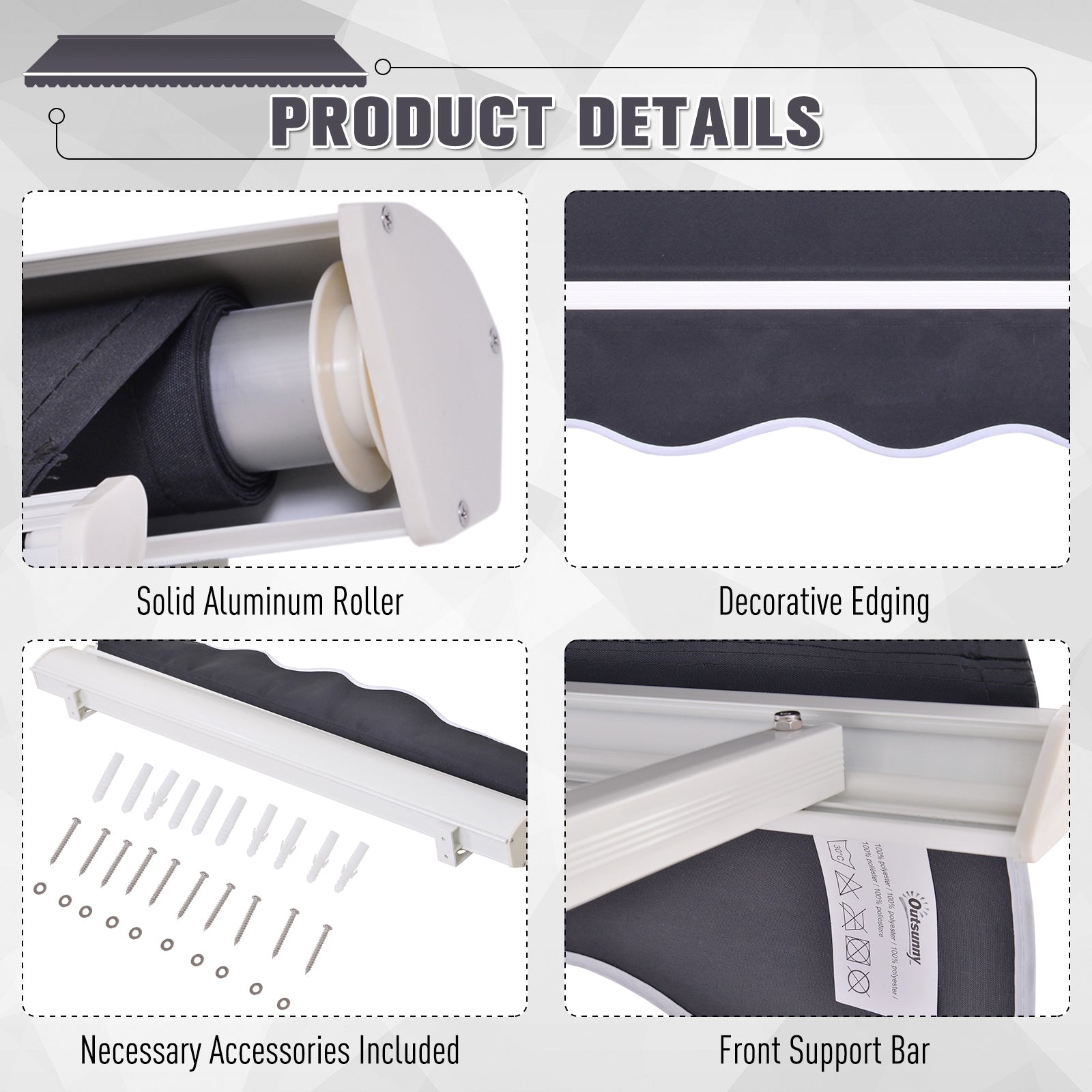 4' x 2.3' Retractable Window Door Awning Patio Canopy Outdoor Sun Shade Shelter Dark Grey