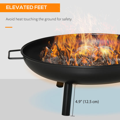23" Round Outdoor Fire Pit, Portable Firepit Fireplace with Support Legs for Garden, Patio, Camping, Bonfire, Black