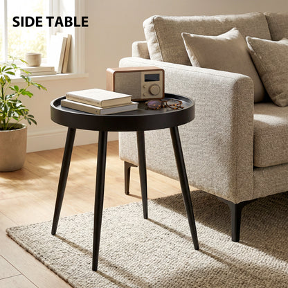 19.5" Round Patio Table, Small Outdoor Patio Coffee Side End Table with Plastic Tray-Style Top, Metal Legs, Black